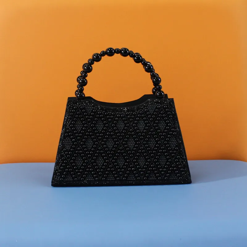 2025 Chic Sparkling Beaded Evening Clutch Bag Luxury High-end Diamond Women Pearl Handle Hangbag Wedding Party Shoulder Bag