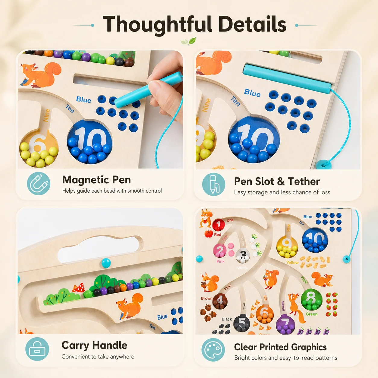 Children\'s maze toys, magnetic walking beads game, early education with pen training, math color cognitive classification
