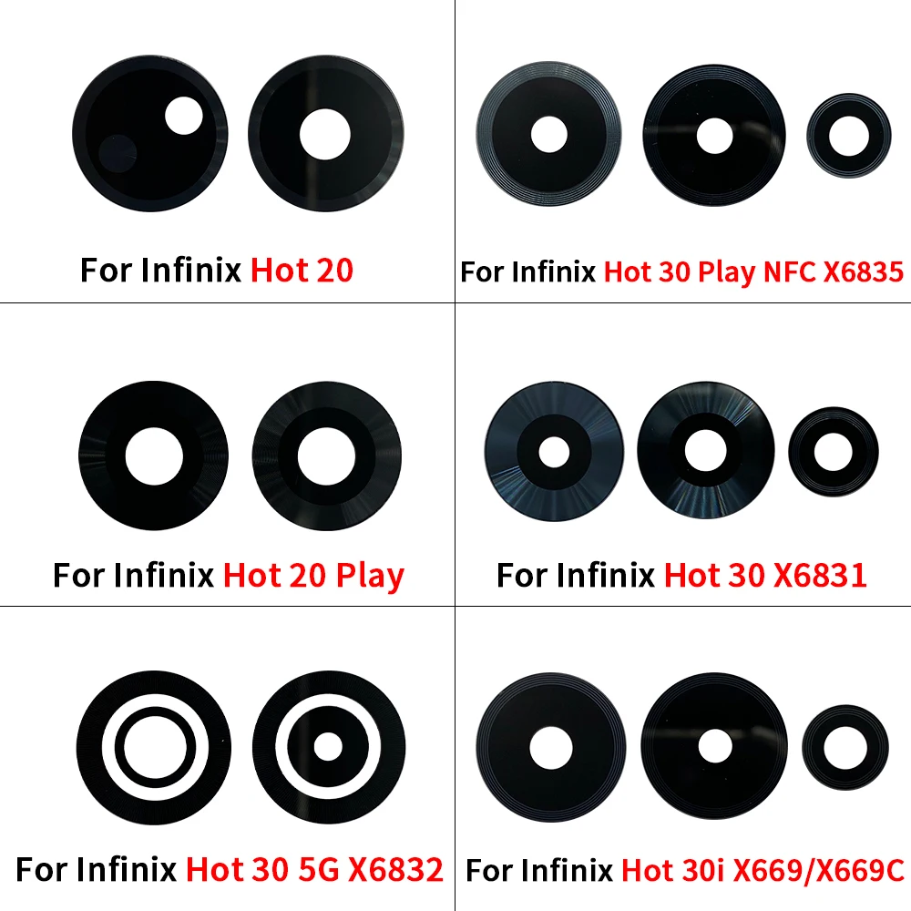 

20 шт./лот, новый стеклянный объектив задней камеры для Infinix Hot 20 20S Play 30 5G 30i X669 40 Pro, стекло камеры с клейкой наклейкой