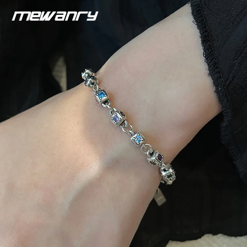 Mewanry Silver Color Sparkling Single Row Zircons Bracelets Charm Women Girl Korean Cute Vintage Handmade Party Jewelry Gifts