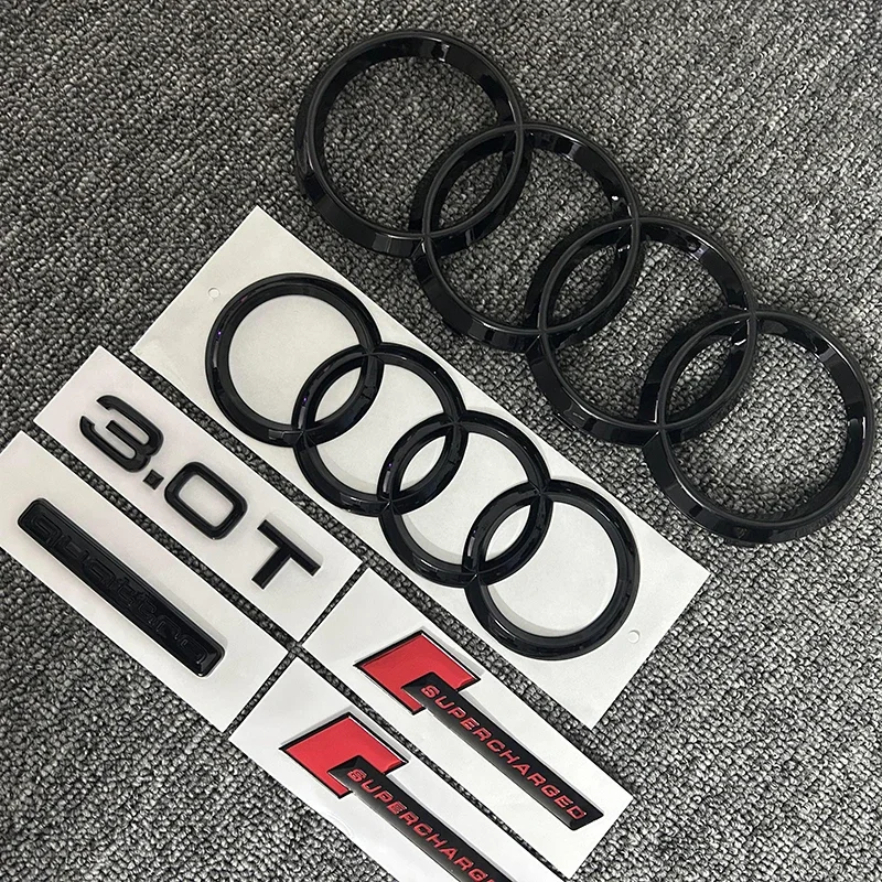 AUDI A7 2012-2018 4Ring logo ABS Black Car Hood Front Grill Rear Trunk Sticker A7 Sticker Quarrto  3.0T  supercharged Emblem