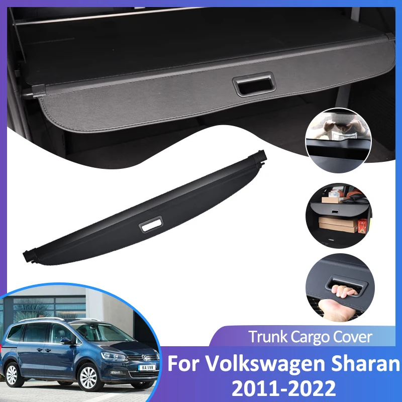 Auto Trunk Cargo Cover for Volkswagen VW Sharan 7N 2011-2022 2019 2012 Accessories Rear Boot Curtain Tray Retractable Anti-peep