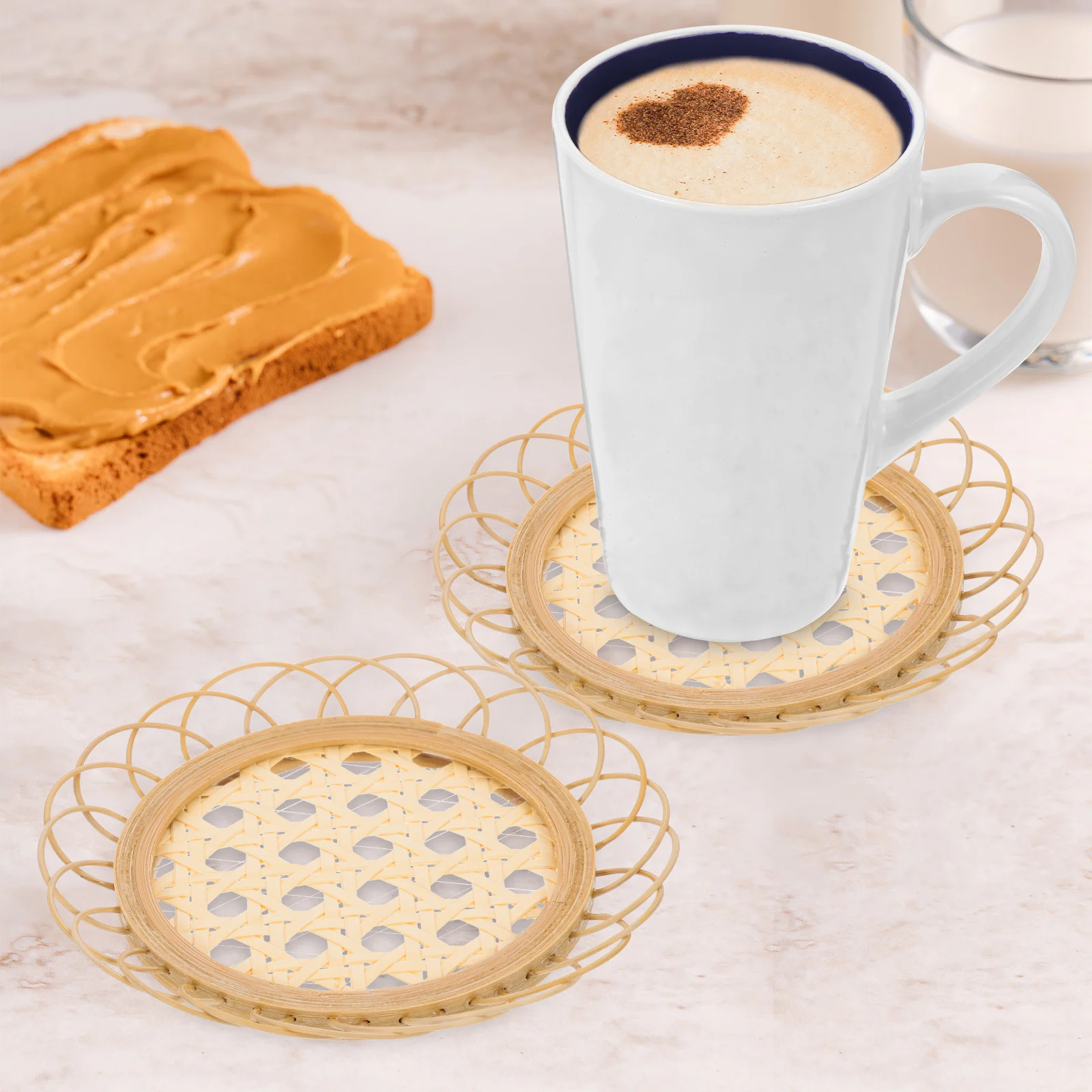 

2pcs Bamboo Tea Saucer Coaster Woven Retro Tray Braided Heat Insulation Cup Non Skid Mug Mat Table Cup Mat Round Weaving