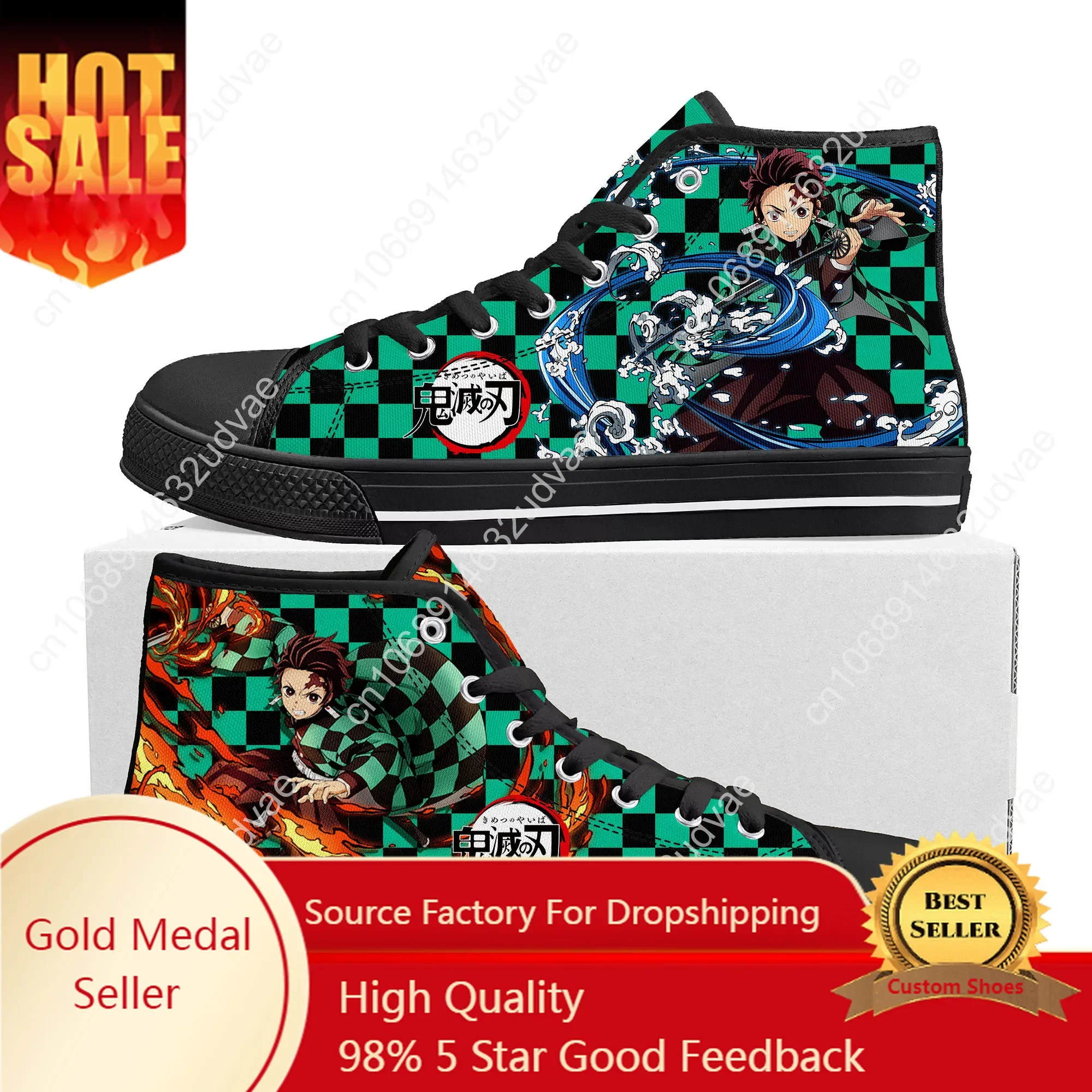 

Japan Anime Cartoon High Quality High Top Sneakers Men Women Teenager Canvas Sneaker Casual Tanjirou Nezuk Shoes Custom Shoe