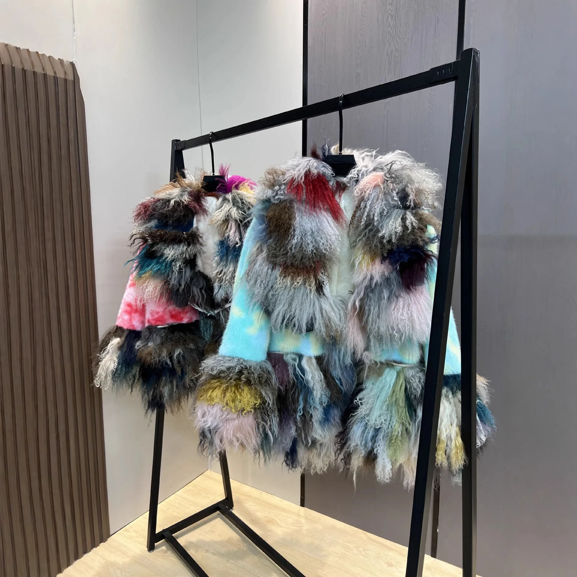 2025 outono inverno nova moda cor-bloco de comprimento médio falso pele de vison retalhos multicolorido engrossado quente elegante casaco de pele do falso