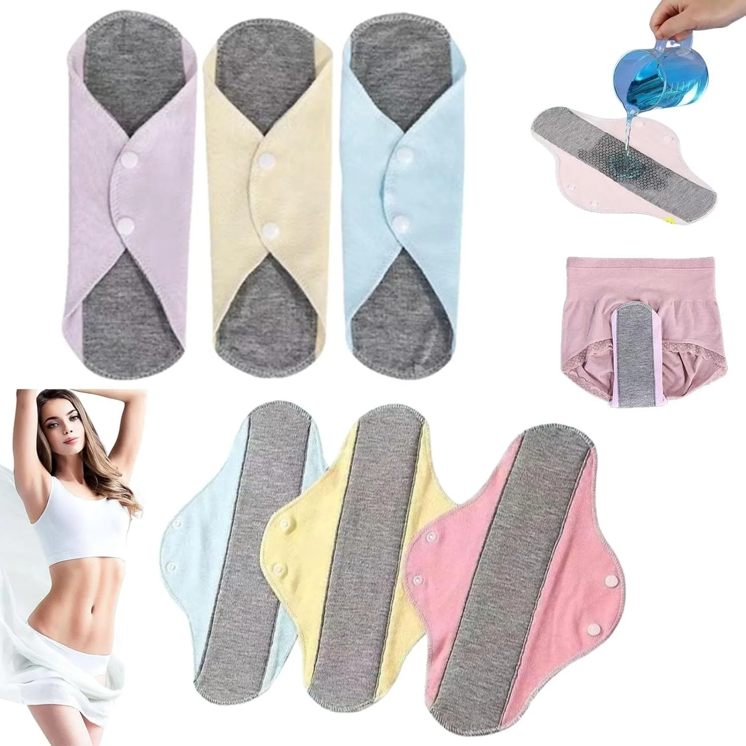4 PCS Reusable Incontinence Pads with Graphene Technology, Waterproof Washable Pads for Women, Reusable Menstrual Pads, Comfortable & Secure Protection for Elderly Care