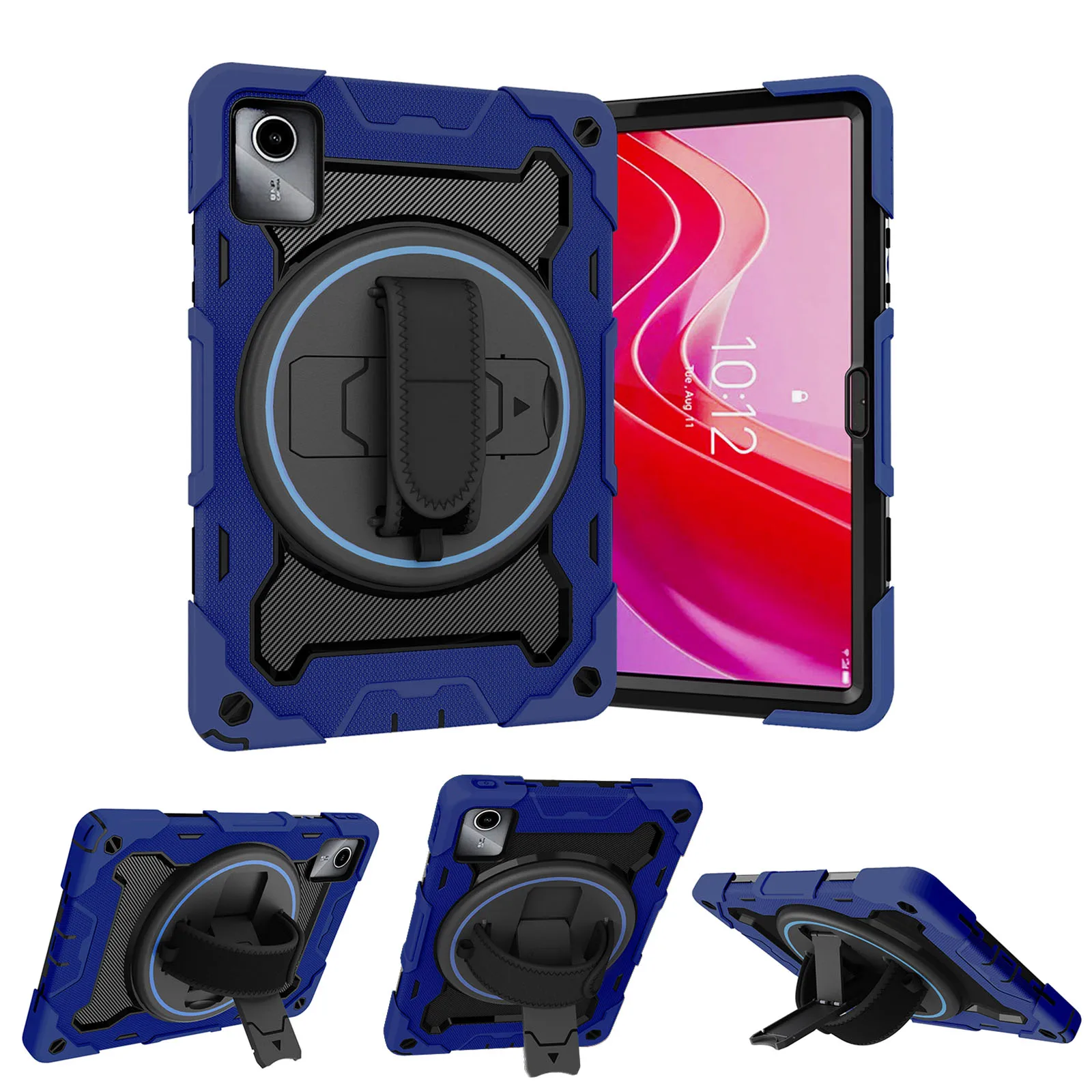 Rotating Rugged Case For Lenovo Xiaoxin Pad 2024 Tab M11 K11 TB330FU KU XU TB331FC Armor Cover With Hand Strap 3-Layers Protect