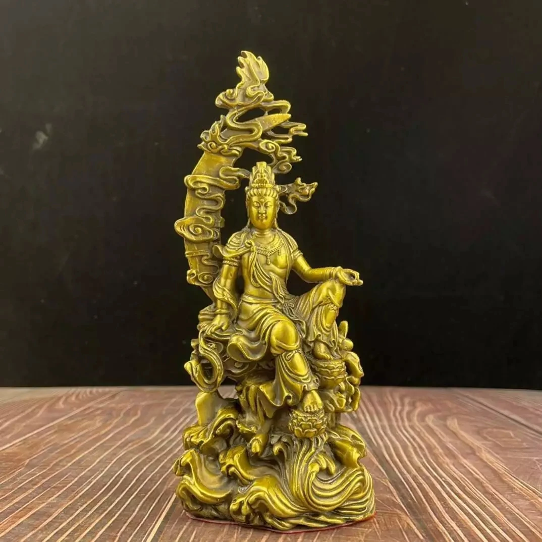 9 inch brass copper home feng shui decorate moon cloud Guanyin Bodhisattva
