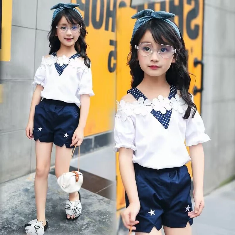 

Kids Children 2024 Summer Sets Girls Suspender T-shirt Short Sleeved Short Sleeves Shorts Two-piece Set Kids 2 To 12 Years Old