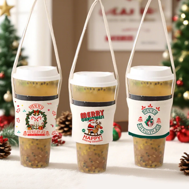クリスマスミルクティーカップカバーオフィスポータブルモバイルコーヒーカップ学生魔法瓶カップ保護カバーユニバーサル