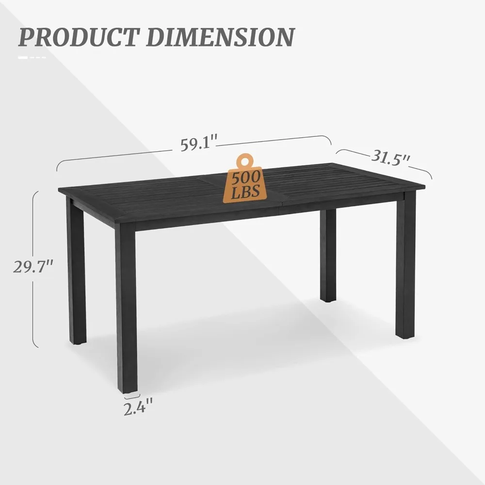 Outdoor Dining Table, Weather-Resistant Rectangle Patio Dining Table, 500LBS Weight Capacity, Outdoor Patio Table for Outside