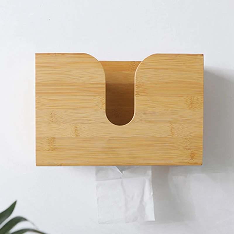 SEWS-Bamboo Hanging Tissue Box Household Living Room Bathroom Wall Hanging Large Capacity Tissue Storage Box