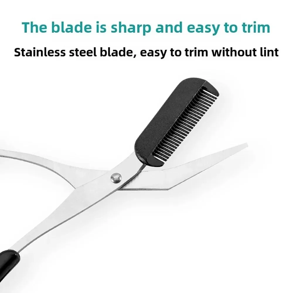 مقص تشذيب الحواجب من الفولاذ المقاوم للصدأ مع مشط مدمج أداة تهذيب دقيقة لإنشاء حواجب مثالية وردي/أبيض/أسود