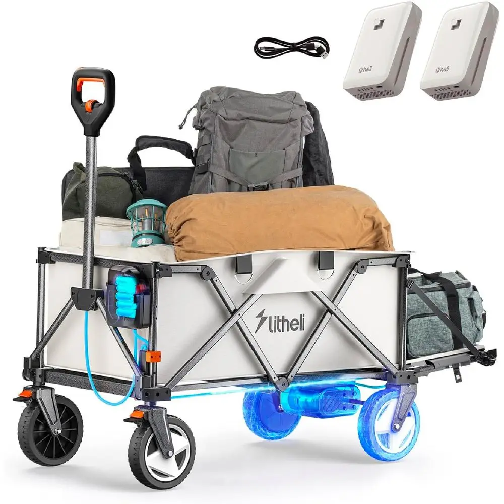 

Electric Wagon Cart with 2 Battery, All-Terrain Wheels & Variabl| 200L acity, 300 lbs Heavy-Duty Utility Wagon or Camping Beach