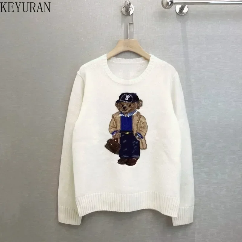 

Embroidery Jacquard Knit Pullover Sweater Women Clothing Autumn Winter Vintage Round Neck Long Sleeve Knitwear Tops Mujer Jumper