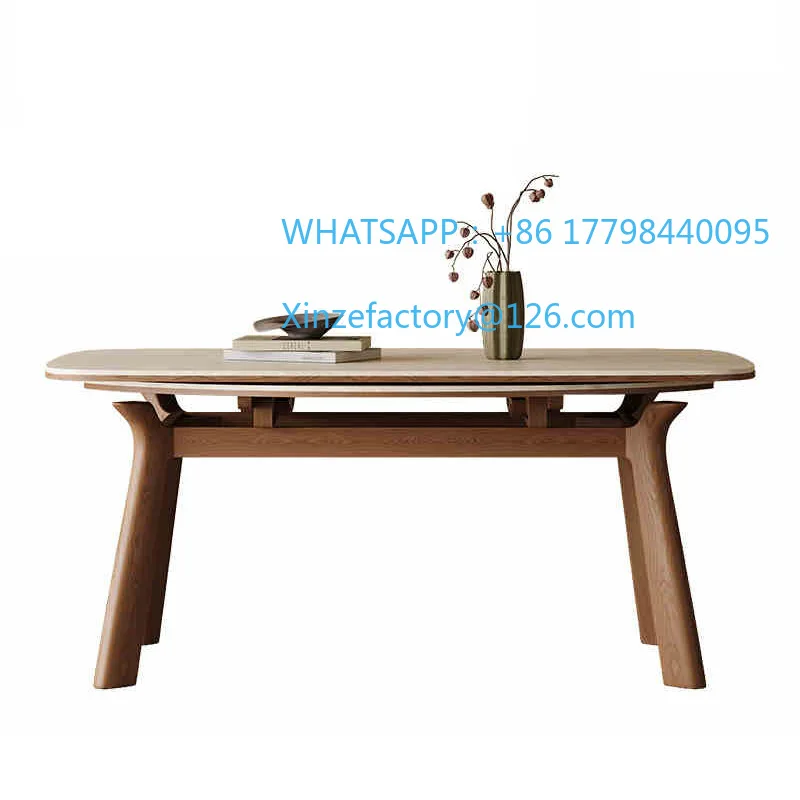 

Customizable travertine slate solid wood retractable dining table household simple