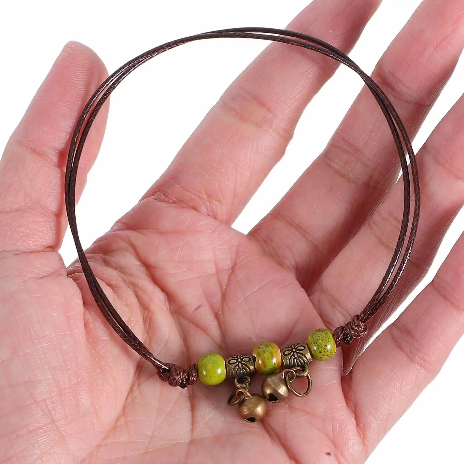 10 Piezas de Tobilleras Vintage Boho Ajustables con Cuentas de Cerámica y Porcelana, Joyería Hippie para Mujeres y Niñas, Estilo Casual para Festivales