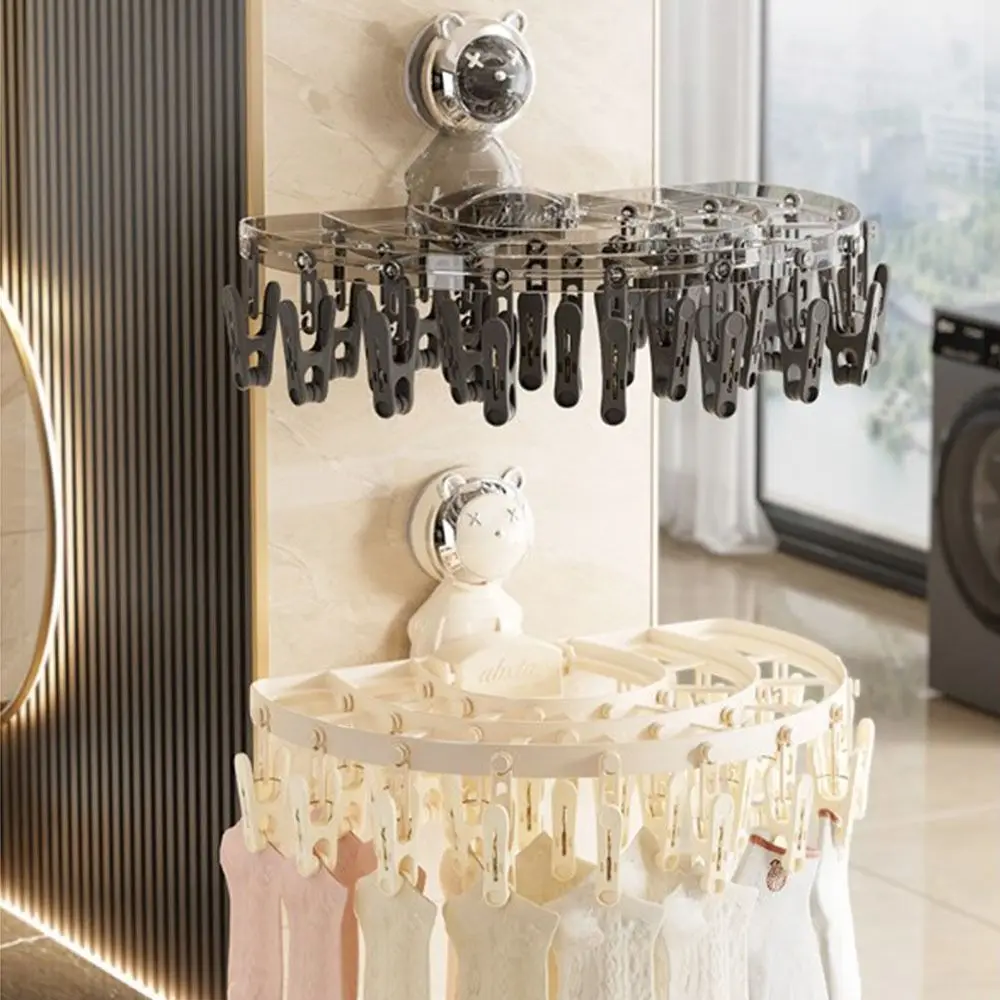 With Clips Suction Cup Sock Hanger Foldable Wall Mounted Sock Drying Rack Retractable Waterproof Drying Hanger Balcony Home