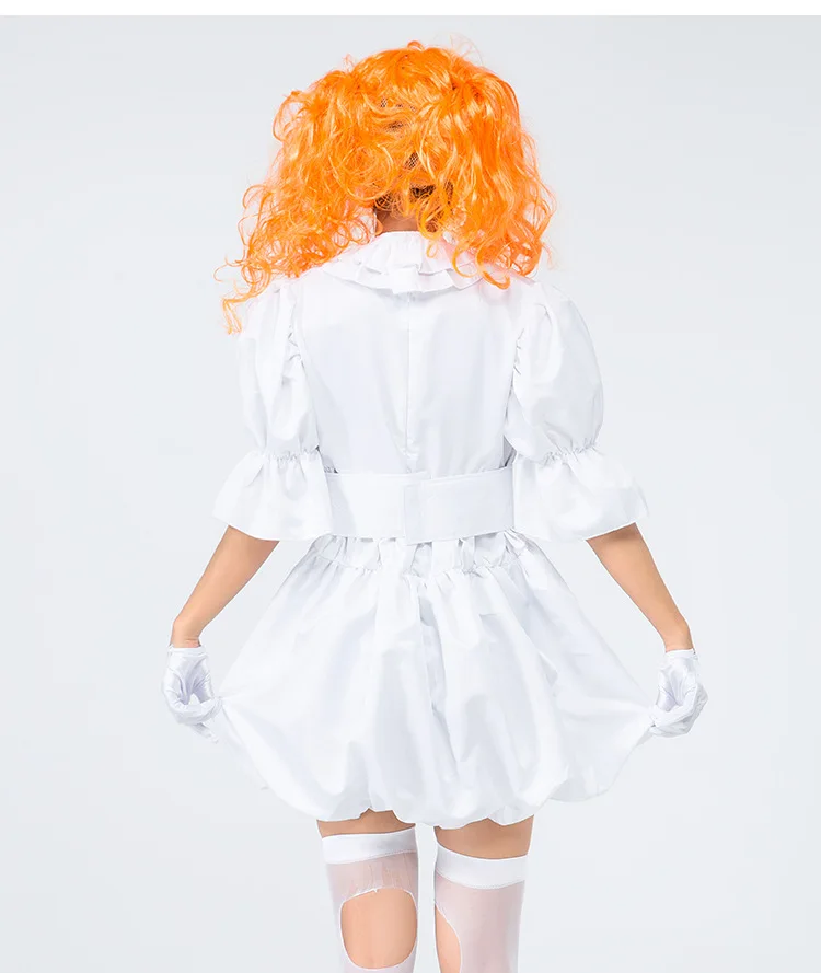 Volwassen Cosplay Halloween Clown Pop Kostuum Witte Bruid Prestaties Pak Dames Etnische Toneelkostuum Lente