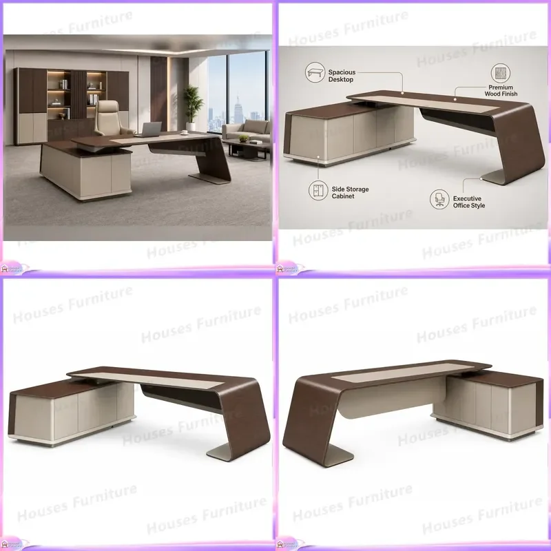 Custom Executive Desk with Side Lockers Modern Manager Office Desk Large Work Surface Contemporary Computer Table for Home
