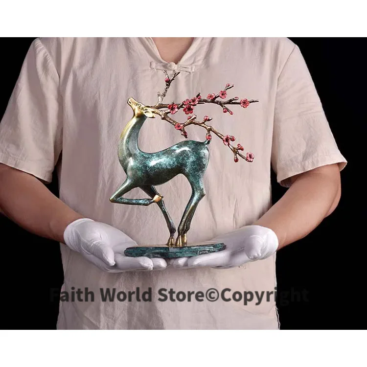 Limited Edition -HOT SALE gift # TOP office home business art Collection # plum blossom deer bronze Sculpture decor ART