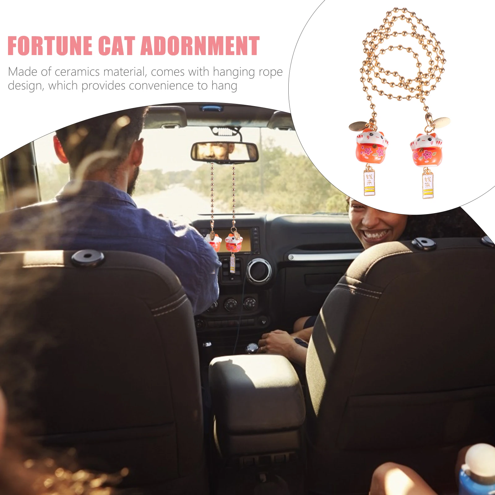 Lucky Cat Pendant Rearview Mirror Hanging Charm Car Decorations Cute Dashboard Ceramics Fortune Gift