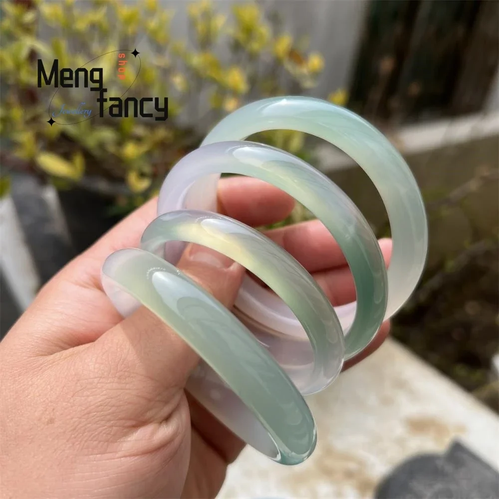 

Natural Ice Seed Oil Green Half Landscape Agate Chalcedony Bangle Gradient Transparent Jade High-grade Luxury Fashion Jewelry