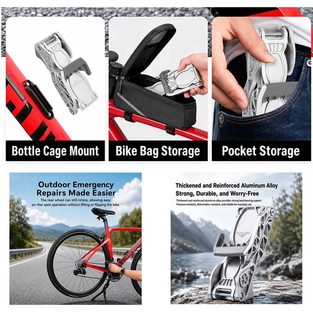 1pc Portable Aluminum Bicycle Parking Stand - Mountain Road Bike - Foldable Fixed Frame - Foot Rest Support Bracket - Available