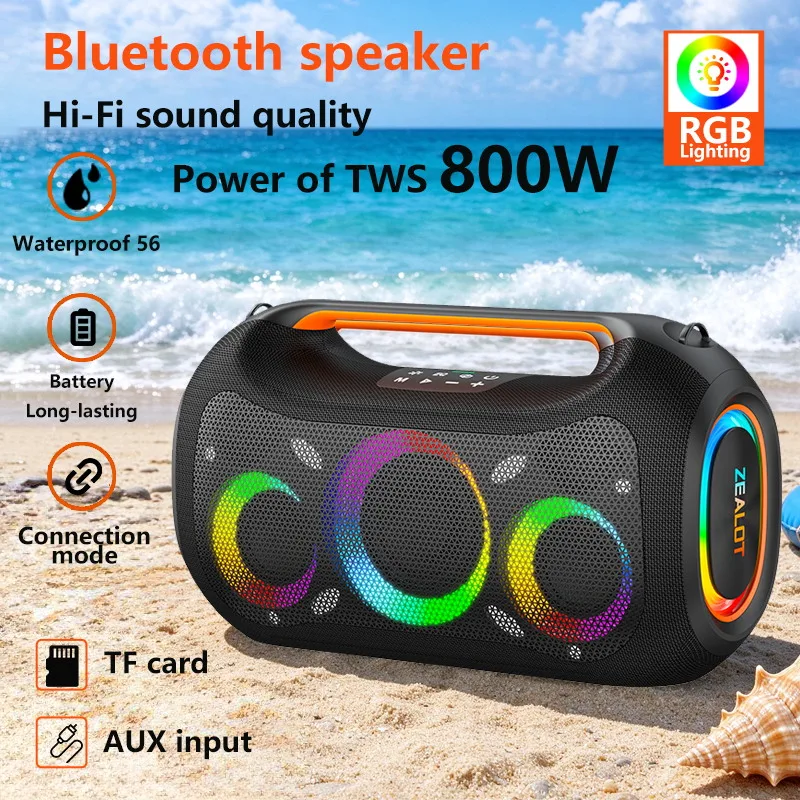 ZEALOT-ZE51 TWS 800W Big Power Portable Bluetooth Speaker Wireless TWS Subwoofer Bluetooth Speaker Waterproof Mobile HIFI Quality
