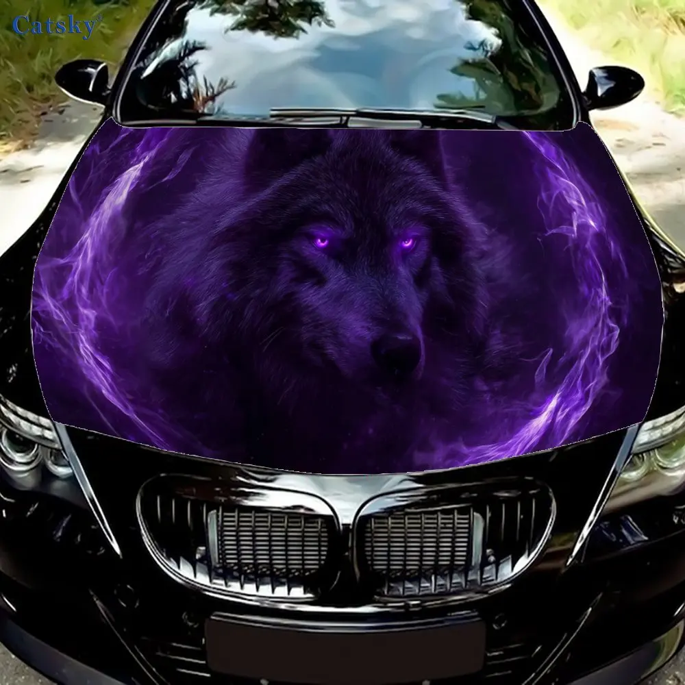 

Mysterious Purple Wolf Animal Pattern Car Hood Wrap - Durable, Waterproof, And UV-Resistant PVC Sticker For Trucks, SUV, And Boa