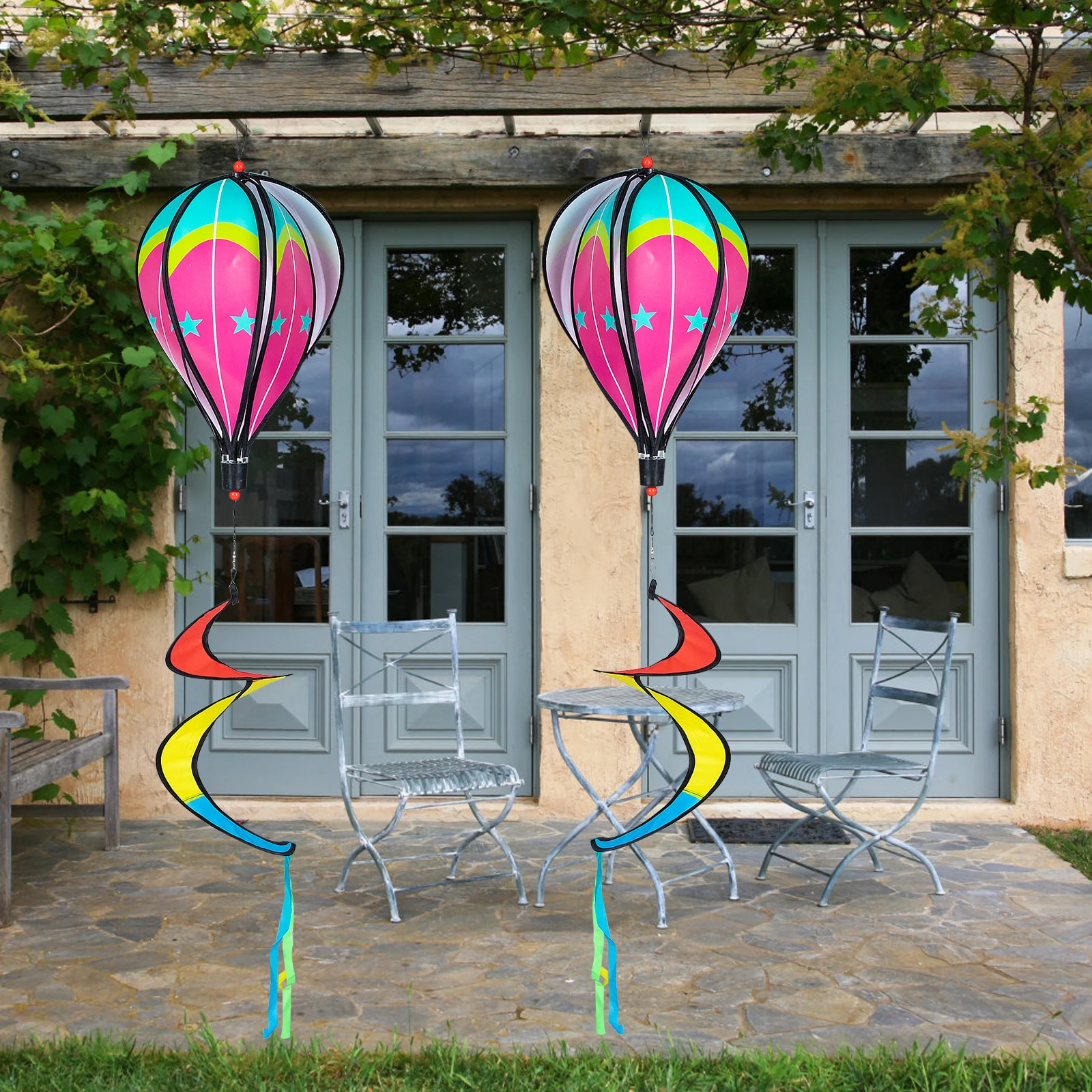 

2Pcs Hot Air Balloon Windmill Decorations Spiral Pendants for Garden Yard Hanging Outdoor Visual Effect Ornaments