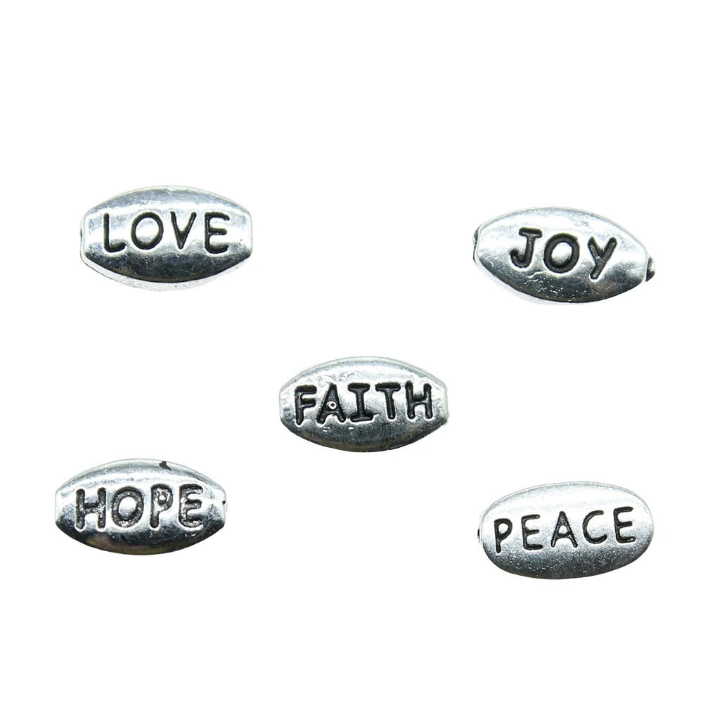 40pcs Small Hole Beads Charms Antique Silver Color Love Faith Joy Peace Hope Small Hole Beads Charm Jewelry Making