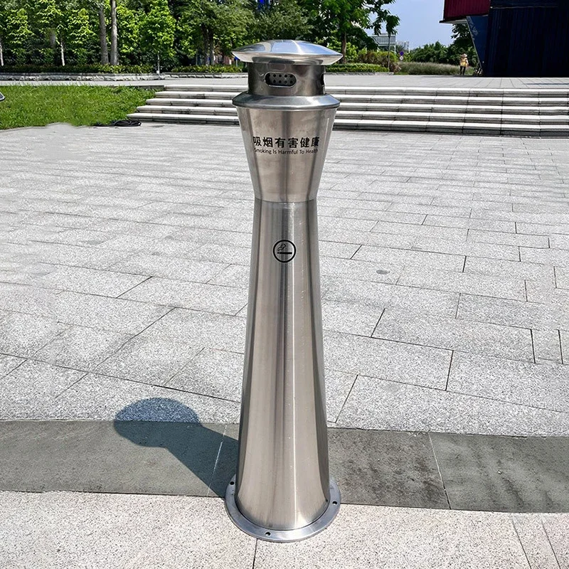 Outdoor Stainless Steel Vertical Ashtray Floor Standing Smoking Trash Can Large Capacity Ashtray Column Cigarette Butt Dustbin