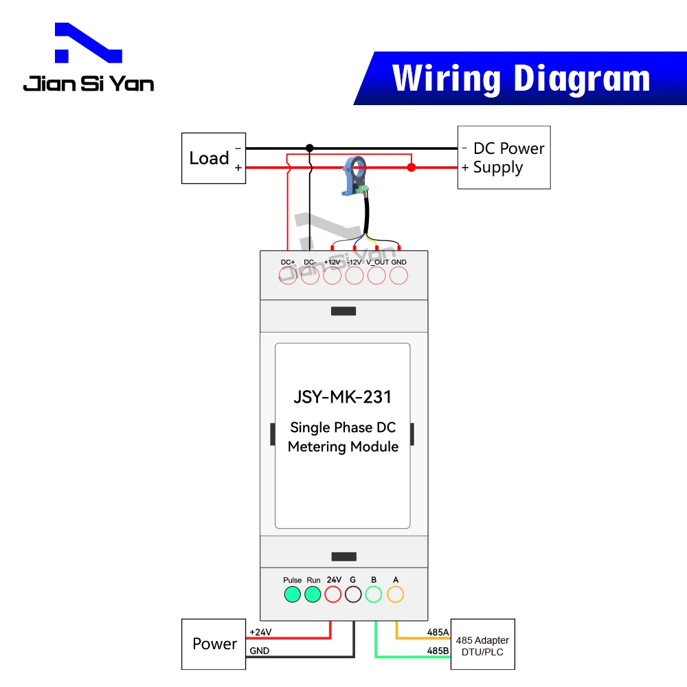 JSY-MK-231 Single Phase DC Energy Meter Module 2P Size 35mm Din Rail Power Energy Metering With 100A Hall Sensor