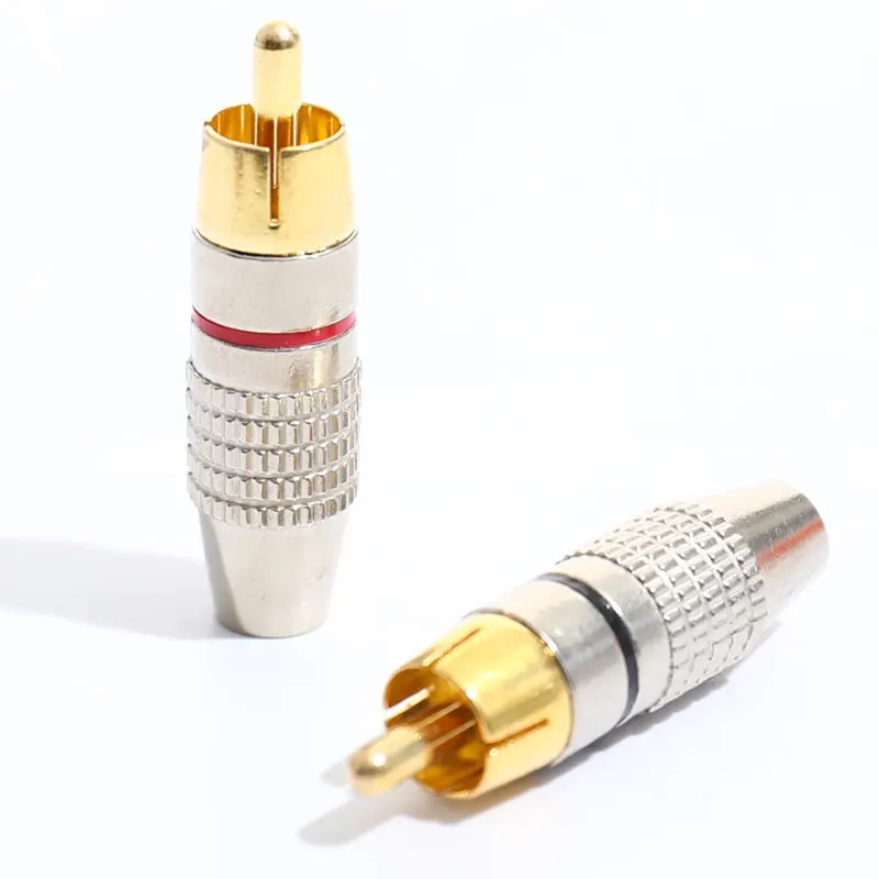 10PCS Exquisite and Practical RCA Plug Audio Video Locking Cable Male Connector Gold Plated