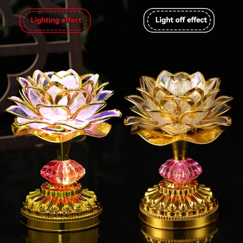 AT19-2Pcs LED Lotus Buddhist Lights Buddha Lotus Lamps Plug In Or Battery-Operated Buddhist Lamp US Plug