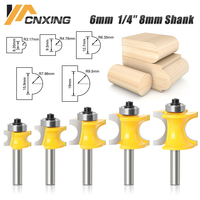 6mm/6.35mm/8mm Bullnose Half Round Router Bit Set With Bearing Concave Radius Milling Cutters Tungsten Carbide For Woodworking