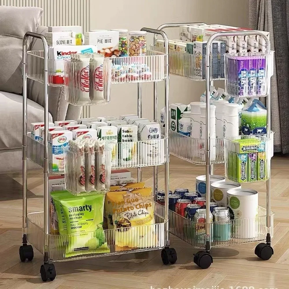 Transparent Trolley Storage Rack Multi-Layer Mobile Transparent Trolley Removable Acrylic snack rack Storage Coffee Grocery Cart