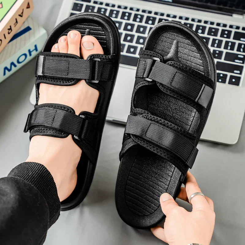 

Летние уличные мужские тапочки, модная парусиновая повседневная обувь с крючками и петлями для пар, пляжные тапочки без шнуровки, сандалии, мужская обувь, шлепанцы