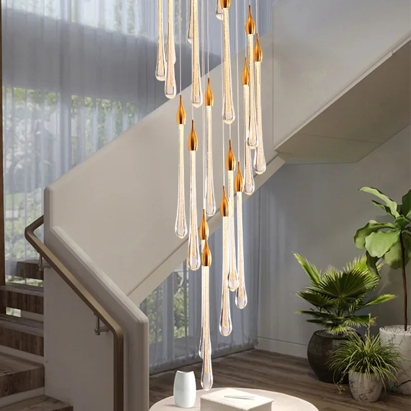 Modern Minimalist Villa  Meteor Shower Crystal Hanging Lamp Kitchen Living Room Staircase LED Long Chandelier Home Decor Light