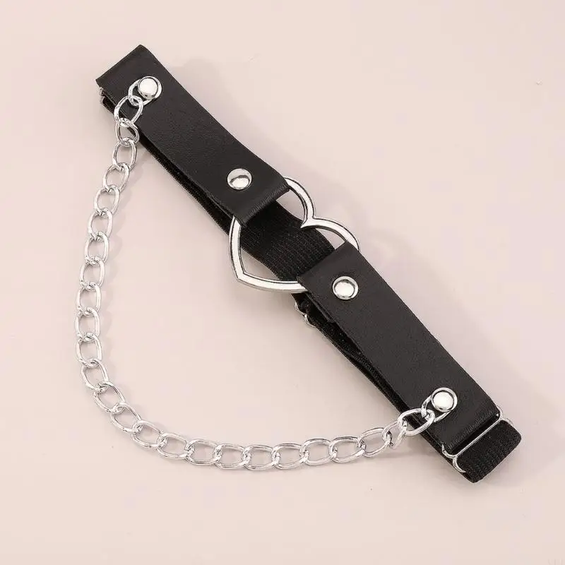 U4LE 人気のパンクハートデザインのレッグチェーン、調節可能なベルトとフリンジ付きチェーン付き、クールなストリートウェアの写真アクセサリー用