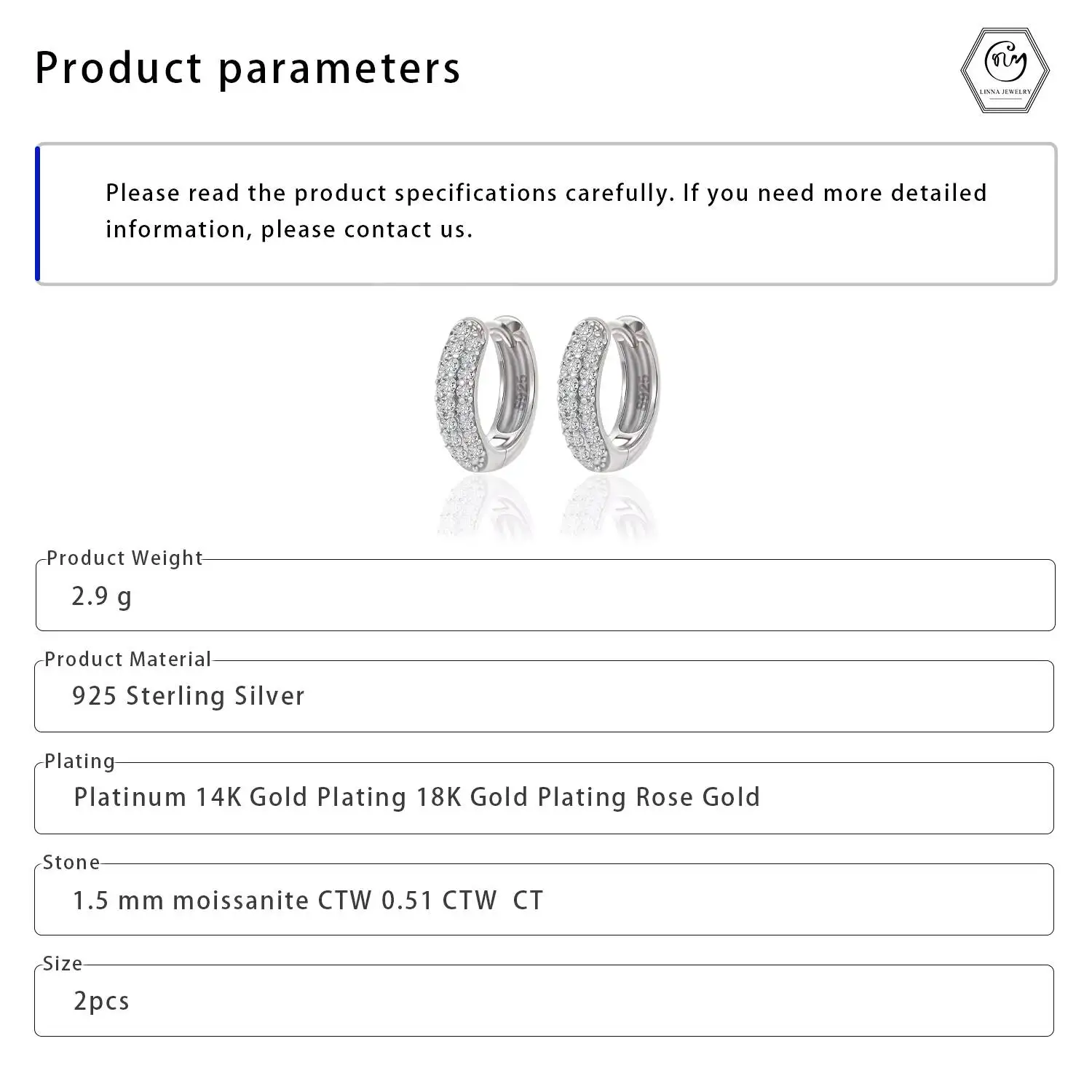 0.51 CTW Sparkling S925 Silver Rhodium Plated Triple Row Pave Hoop Brilliant Moissanite Huggies Statement GRA Certified Gift Her