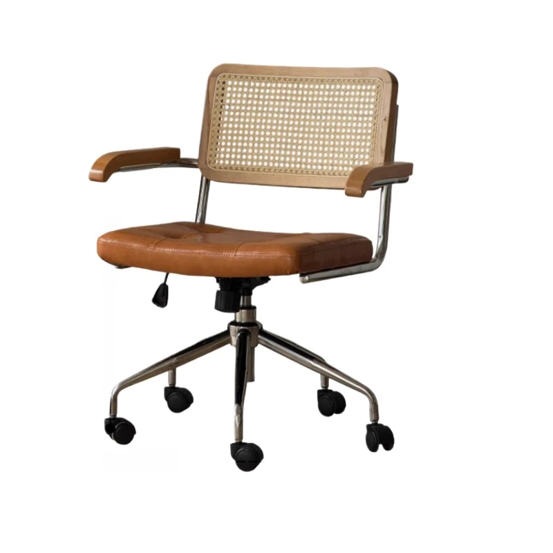 

Компьютерный офисный стул из ротанга, домашний комфорт, сидячий стул для учебы из цельного дерева, ретро-стул