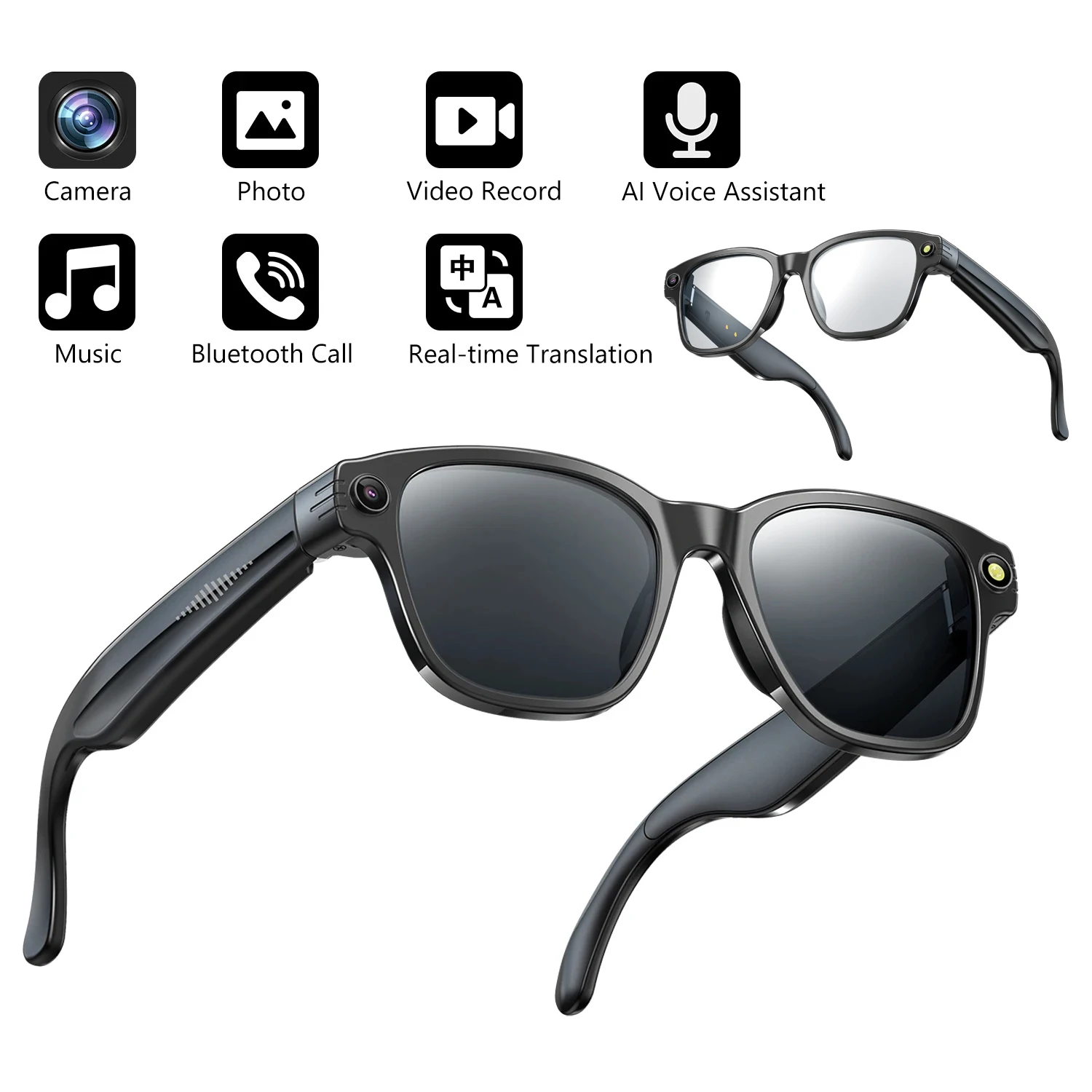 

Smart Glasses Wireless Bluetooth Call Voice Assistant TWS Earphones AI Translation Anti-glare Audio Sunglasses with Mic Speaker