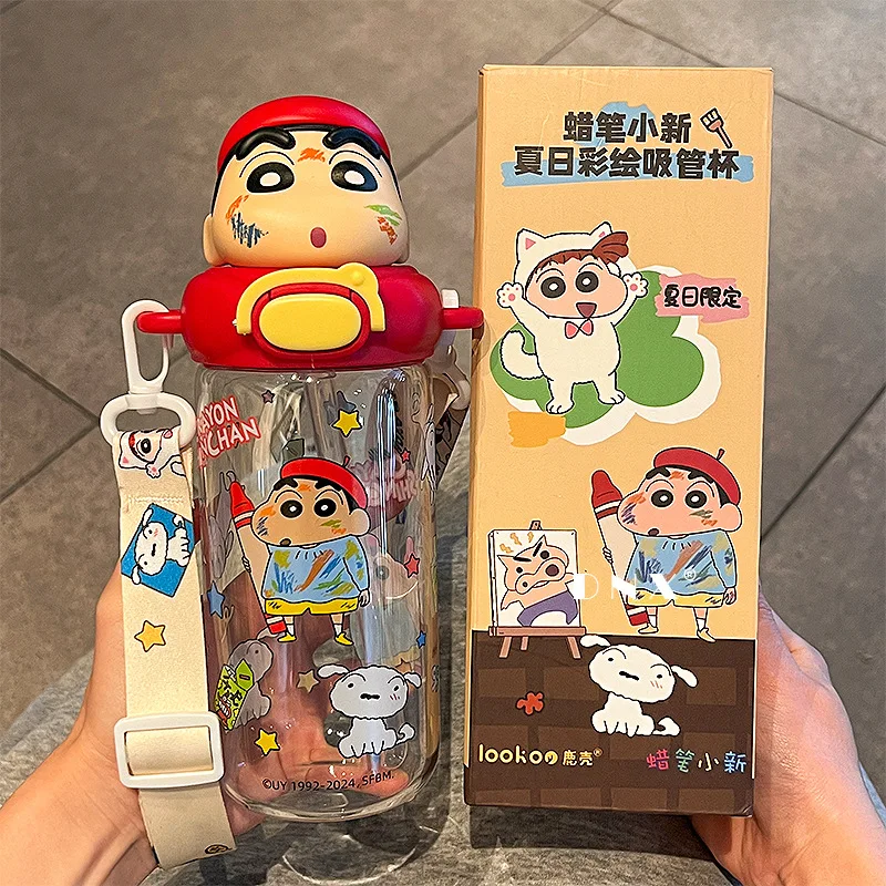 Crayon Shin-chan Cute Cartoon Sakurada Nene 520ML Glass Color Painting Wate Cup Kawaii Periphery Portable Straw Cup Holiday Gift