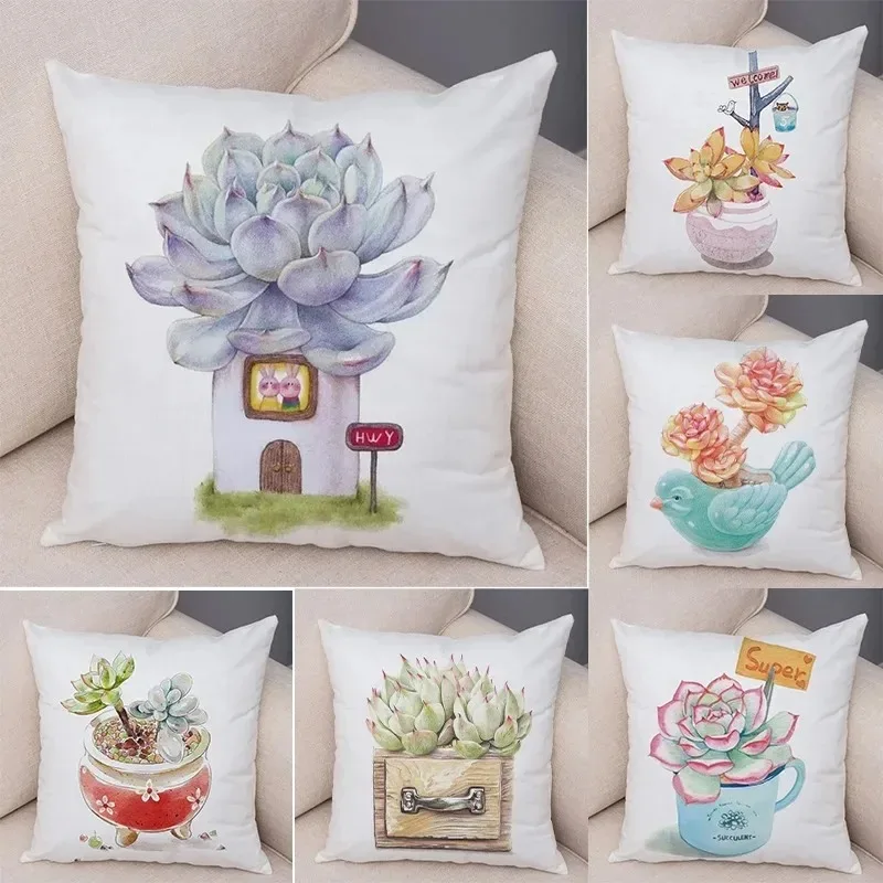 Watercolor Succulents Decorative Pillowcase Car Ornaments Office Living Room Sofa Home Pillowcase