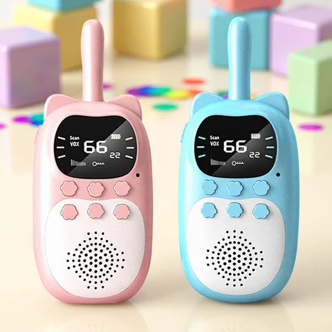 2pcs Kids Walkie Talkie Rechargeable 1000mAh Handheld 0.5W 3km Radio Transceiver Interphone for Children Toys Birthday Gifts