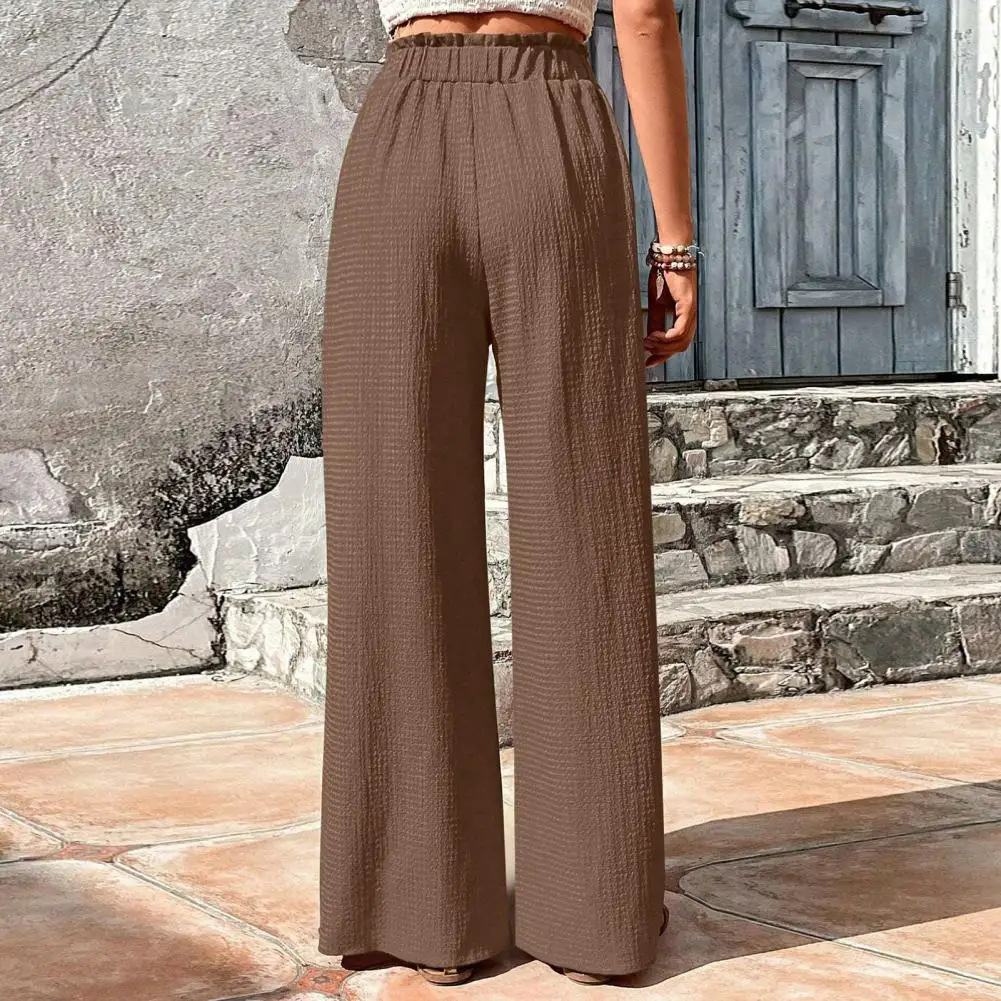 High Elastic Waist Beige Drawstring Linen Long Wide Leg Pants New Trousers Women Fashion Tide Spring Autumn 2024