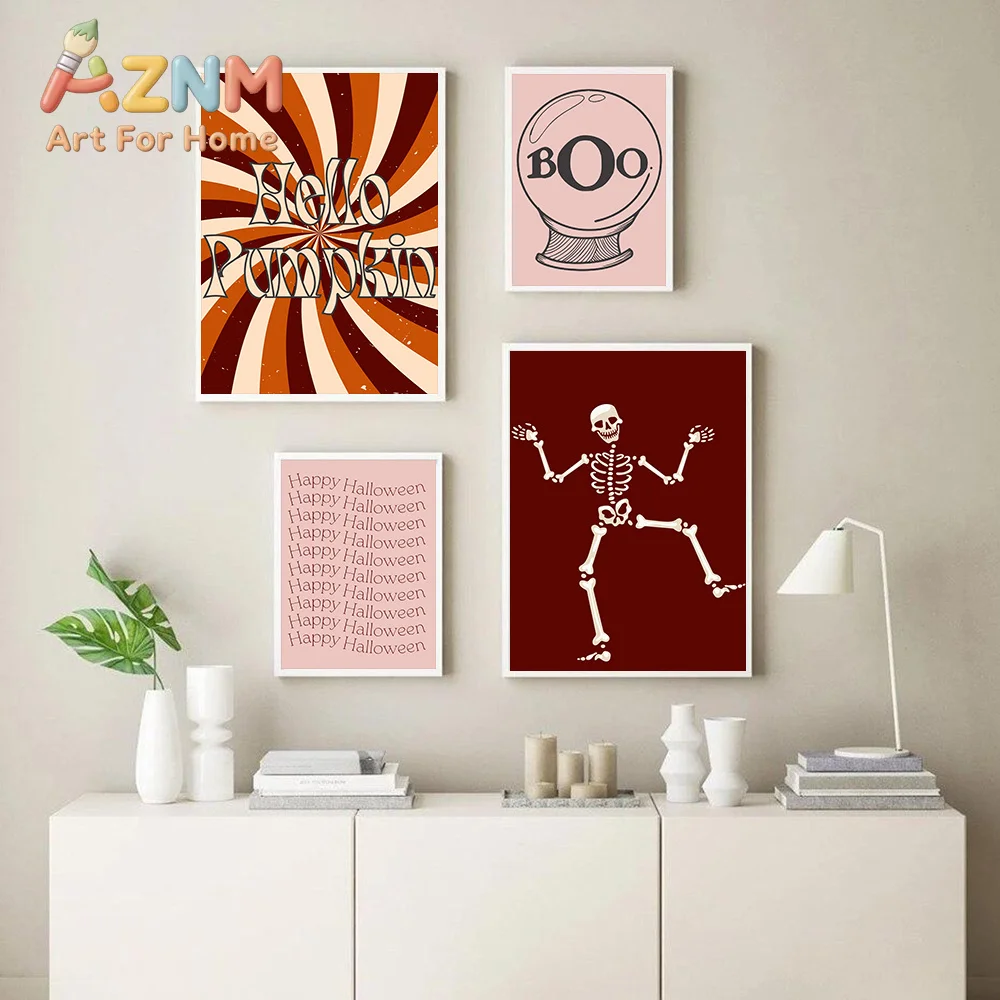 Retro Halloween Print Mid Century Wall Art Aesthetics Print Canvas Painting Posters for Living Room Modern Home Decor