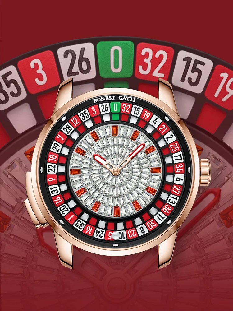 Bonest gatti relógio automático masculino 43mm relógio de pulso mecânico vidro safira luminoso diamante roleta jogo dial